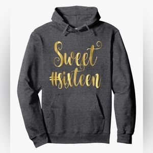 Sweet Sixteen Hoodie – Size Large – Dark Heather Grey – Gold Script🥳🥳🥳🥳🥳